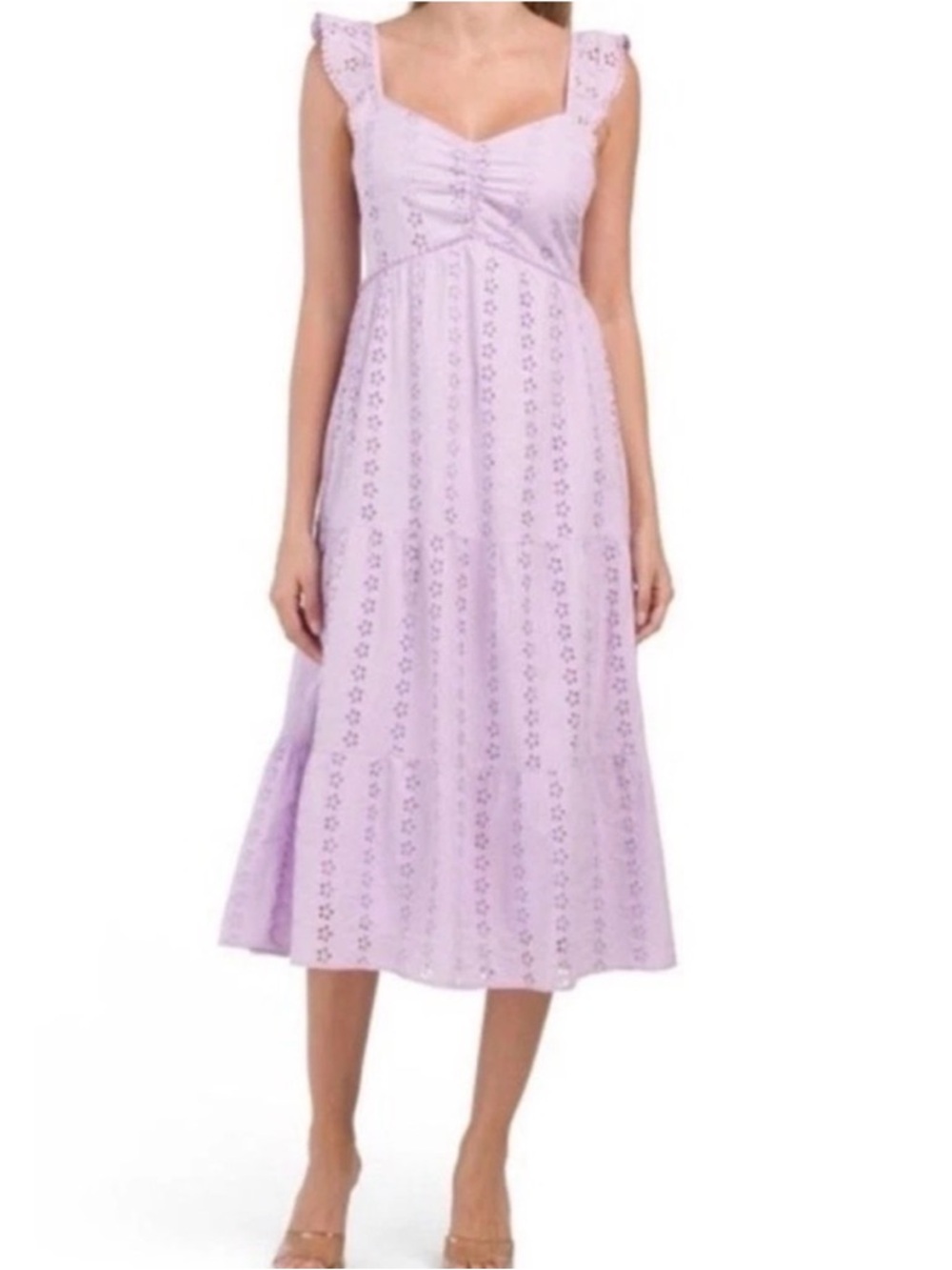 Sincerely Jules Lavender Eyelet Midi Dress Size XL Cottagecore Cotton Dress